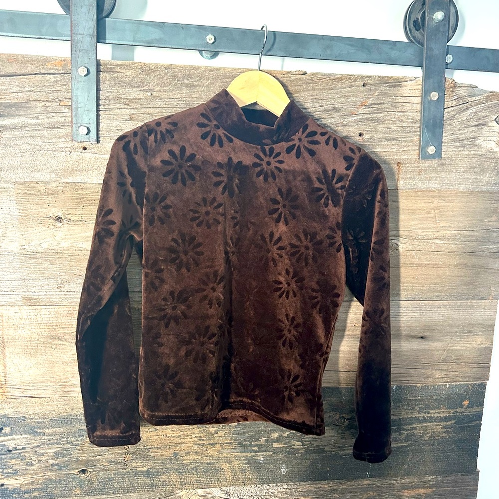 Vintage velour stretch 90s mock turtleneck